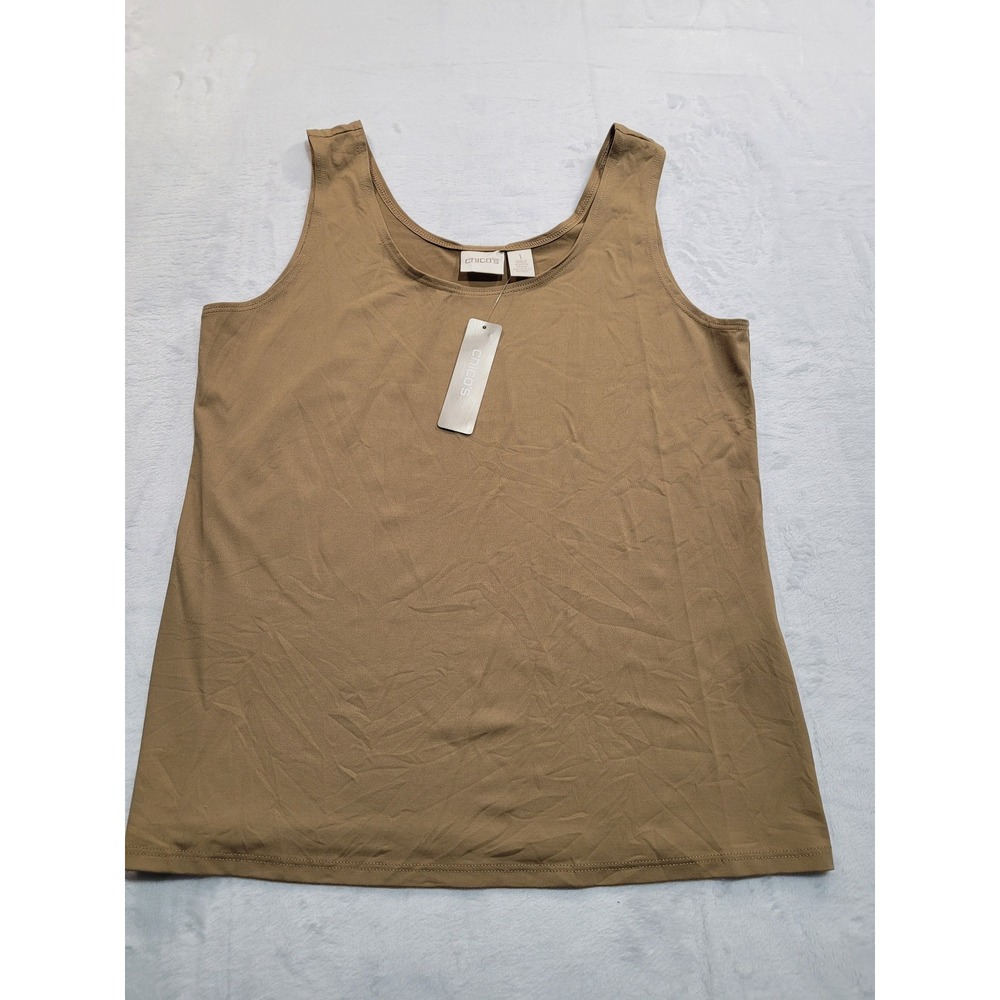 NWT Chico's Tank Basic Knit Women 1 Dakota Wheat Microfiber Sleeveless